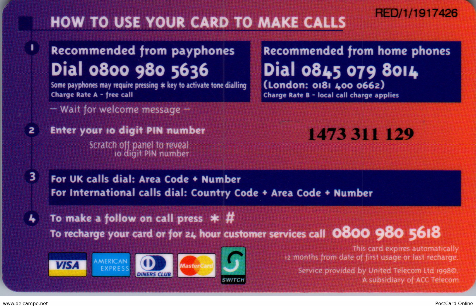 19159 - Großbritannien - United Telecom , Prepaid - BT Global Cards (Prepagadas)