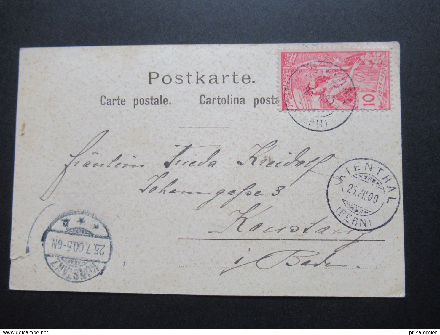 Schweiz 24.7.1900 UPU Nr.72 Auf Schöner Litho PK 2 Kinder Verlag W. Kaiser. Bern 459 Kienthal - Konstanz - Brieven En Documenten