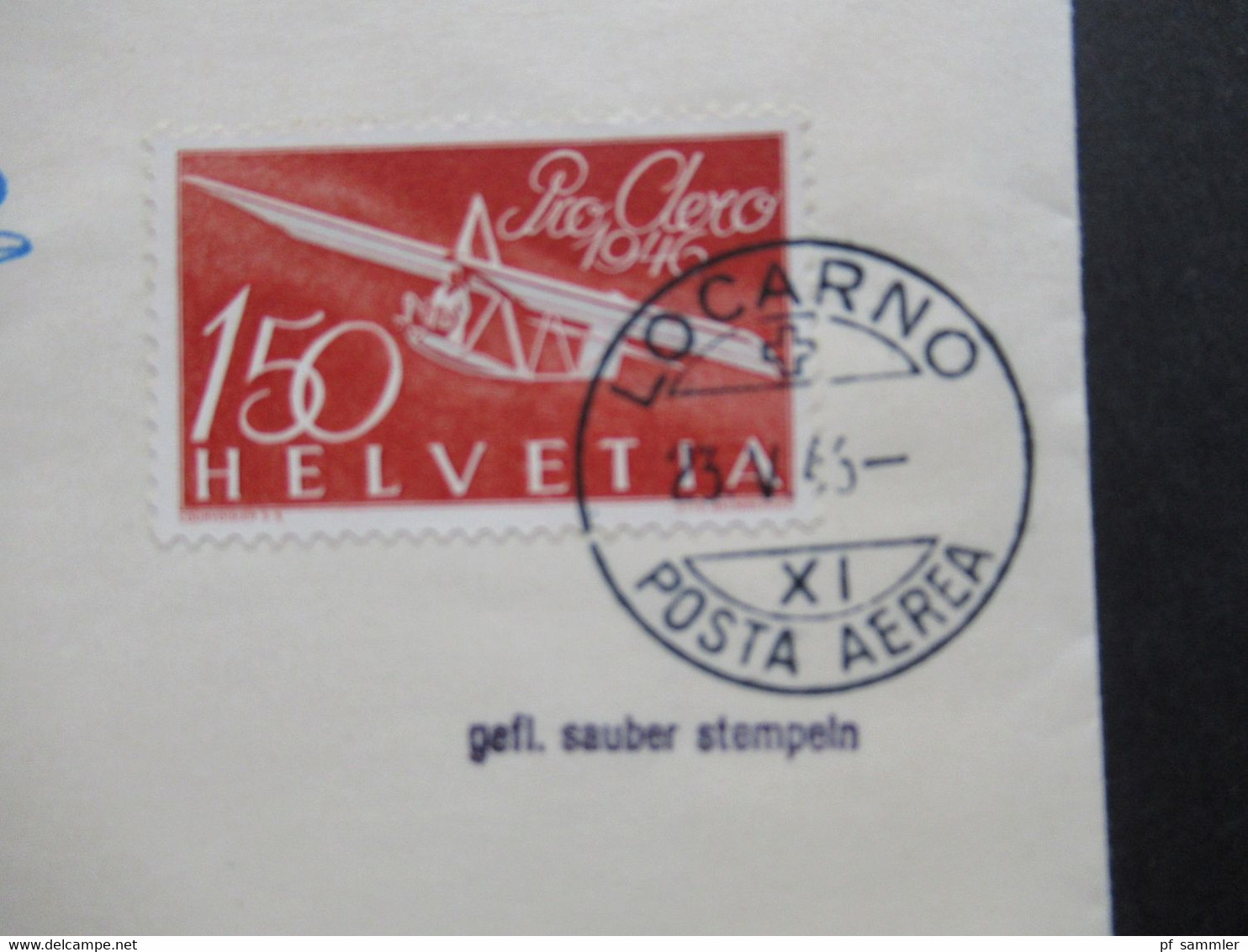 Schweiz 23.5.1956 Pro Aero Nr.470 Sonderbeleg Flug Locarno - Luzern Stempel Locarno Posta Aerea - Premiers Vols