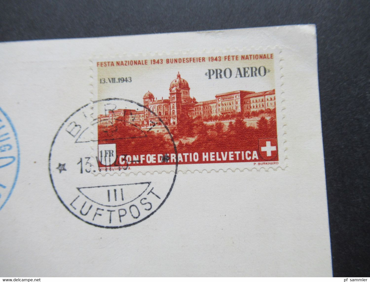 Schweiz 1943 30 Jahre Oskar Bider Alpenflug Bern - Mailand Sonderflugpost Nr.422 Mit 4 Stempel Bern Luftpost Pro Aero - First Flight Covers