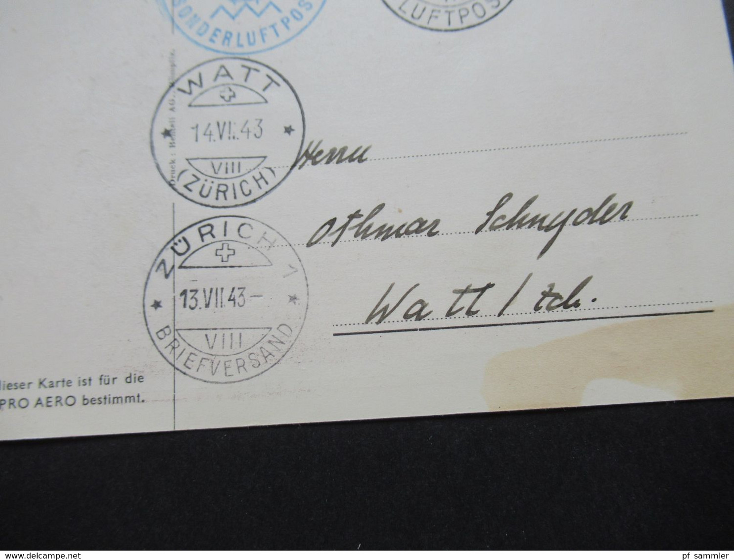 Schweiz 1943 30 Jahre Oskar Bider Alpenflug Bern - Mailand Sonderflugpost Nr.422 Mit 4 Stempel Bern Luftpost Pro Aero - Premiers Vols