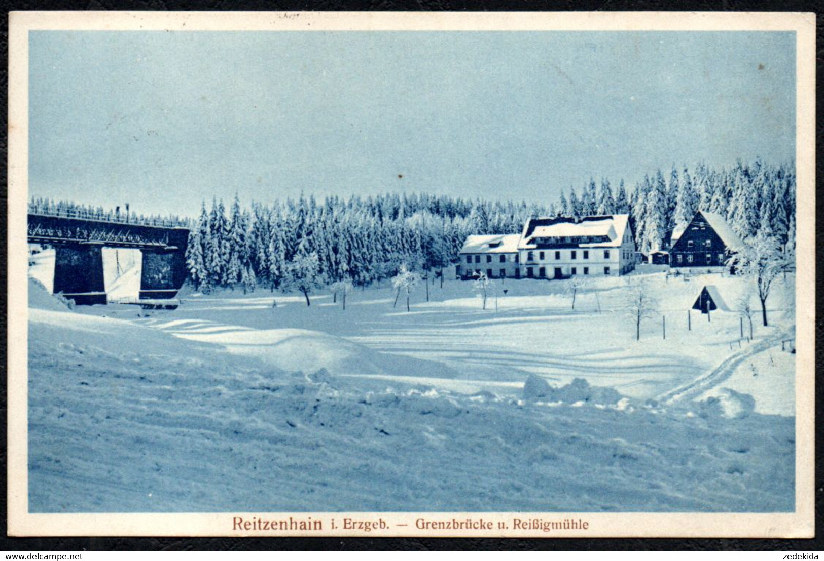 B0418 - Reitzenhain - Grenzbrücke Brücke - Reißigmühle Gaststätte - Verlag Hermann Krauße - Marienberg