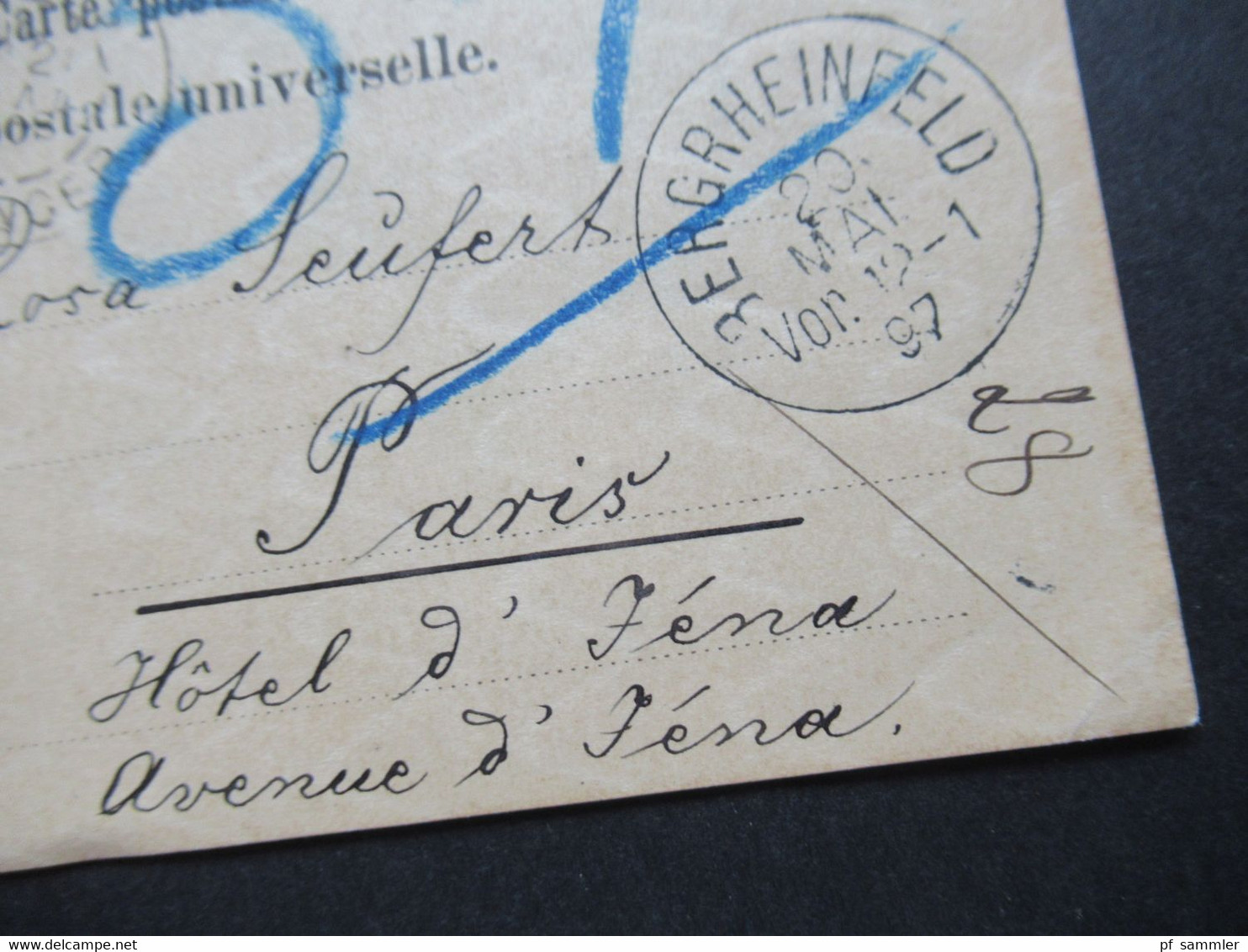 AD Bayern 1897 Ganzsache UPU Weltpostverein Stempel Bergrheinfeld Nach Paris Mit Ank. Stempel - Postal  Stationery