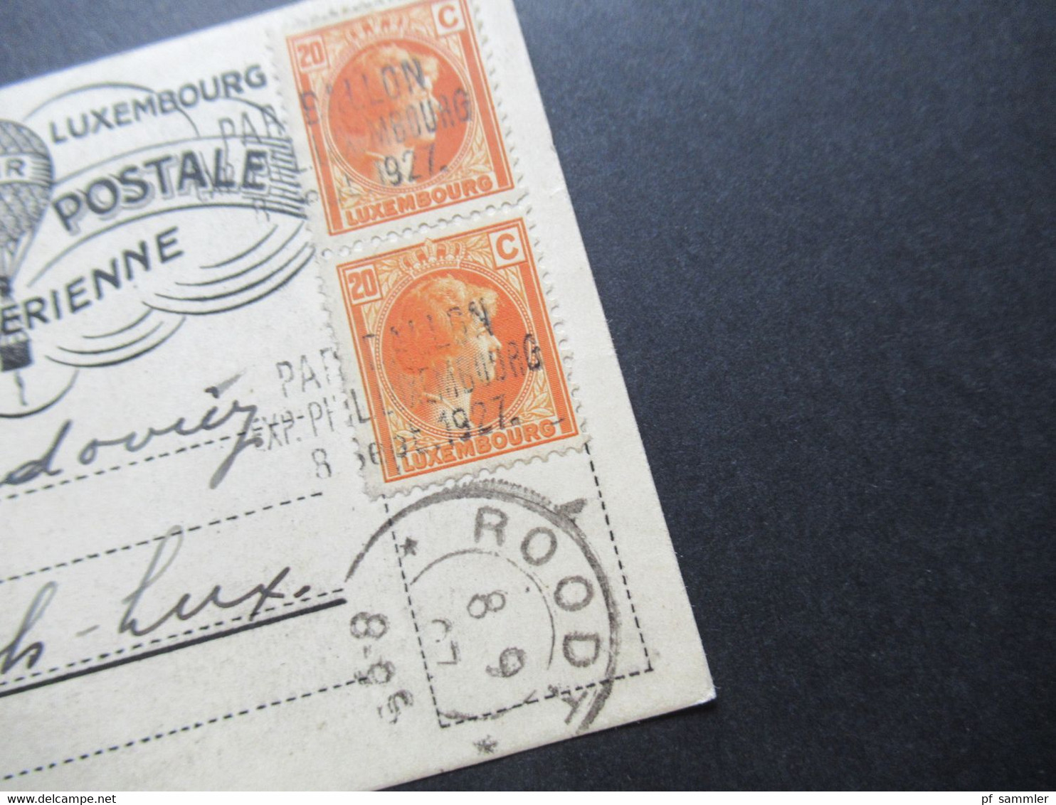 Luxemburg 1927 Poste Aerienne Stempel L3 Par Ballon Exp. Phil. Luxembourg Stempel Roodt Ballonpost - 1921-27 Charlotte Frontansicht