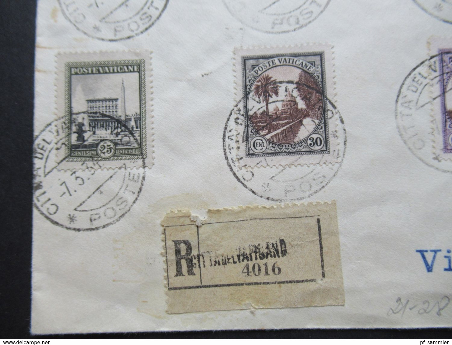 Vatikan 1933 Freimarken Nr.21 - 28 Einschreiben Citta Del Vaticano Nach Roma Gesendet - Storia Postale