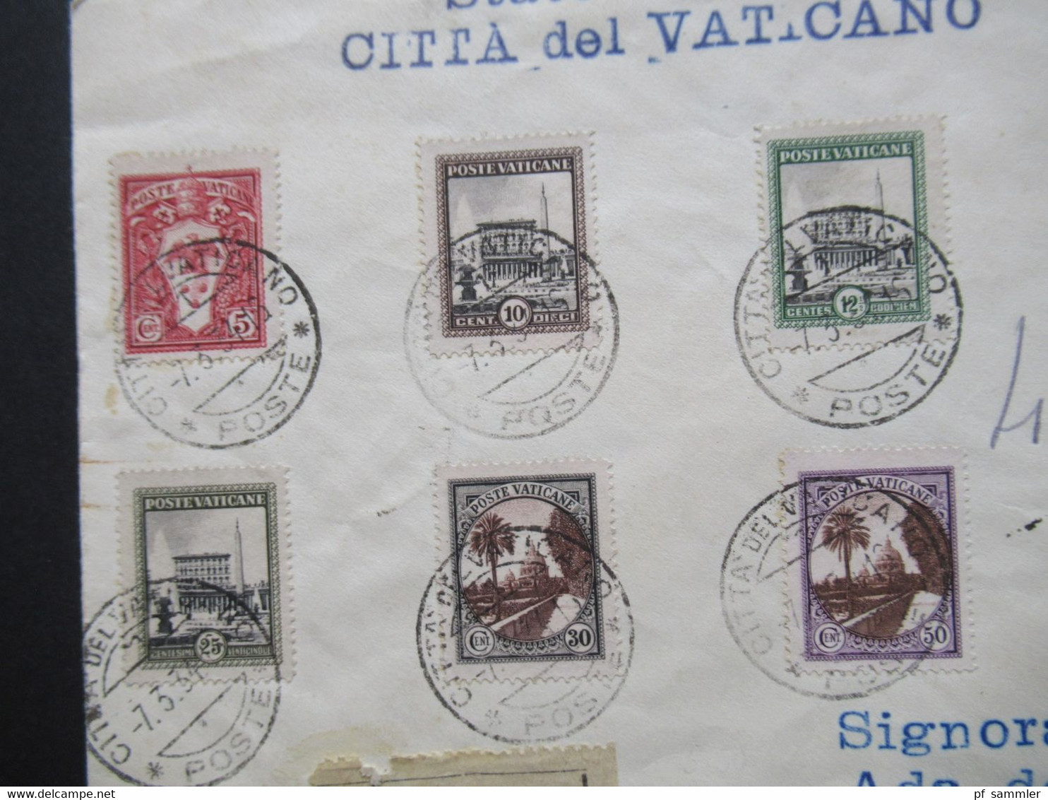 Vatikan 1933 Freimarken Nr.21 - 28 Einschreiben Citta Del Vaticano Nach Roma Gesendet - Lettres & Documents