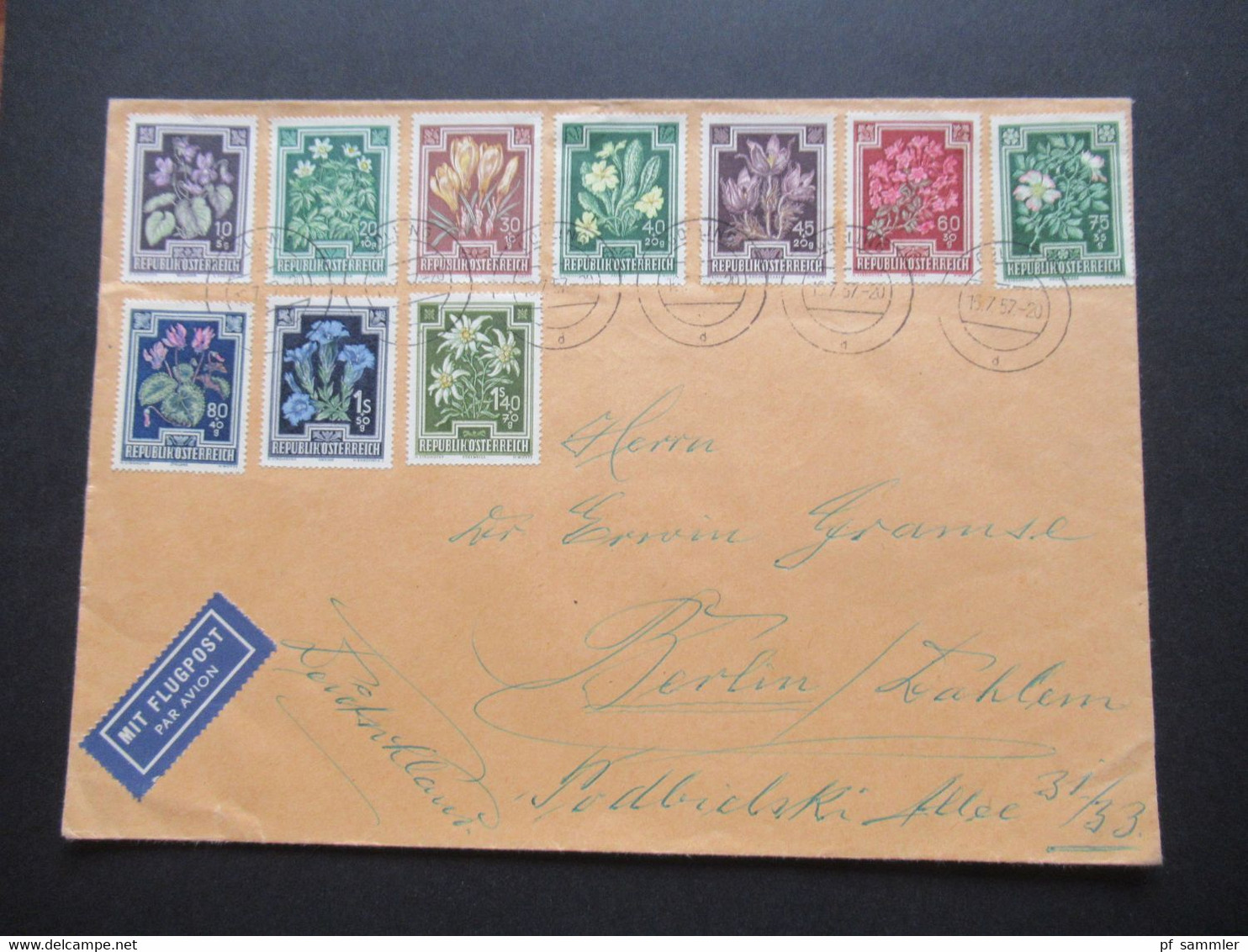 Österreich 1948 Anti-Tuberkulose Fonds Nr.868 / 877 Satzbrief Verwendet 1957 Mit Flugpost Golling - Berlin Dahlem - Storia Postale