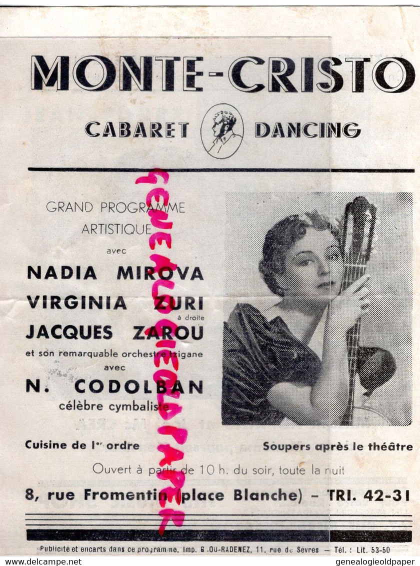 75- PARIS- PROGRAMME THEATRE CHAMPS ELYSEES-MIRACLES LORD BYRON-MIRIAM HOPKINS -JOEL MC CREA-SCANDIA-MONTE CRISTO-MIROVA - Programmes