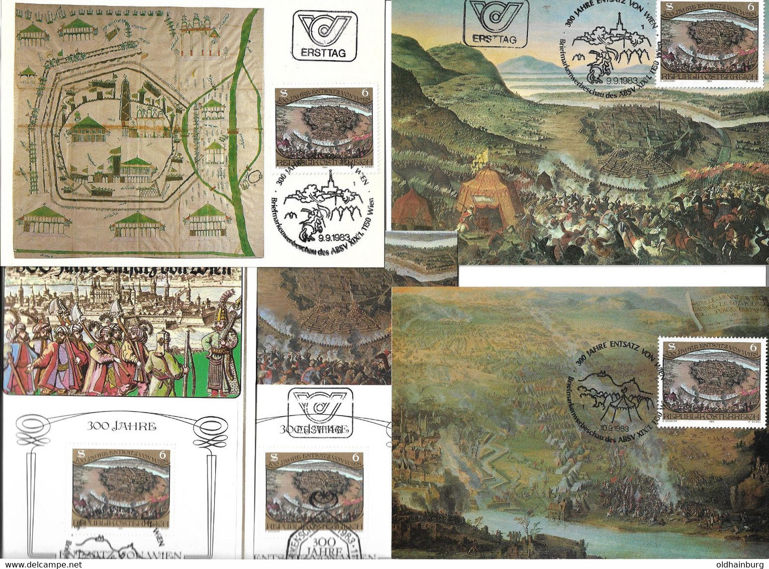 3181k: 300 Jahre Entsatz Von Wien, Türkenbelagerung, 5 Panorama- AKs Mit Briefmarken- Sonderstempeln - Grinzing