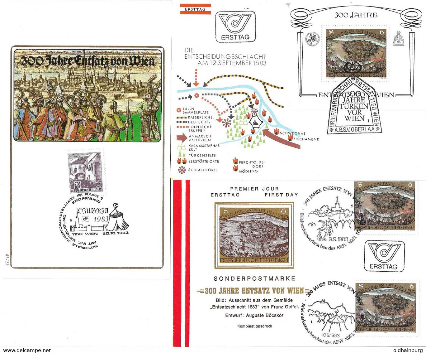 3181p: 300 Jahre Entsatz Von Wien, Türkenbelagerung, 3 Belege "Entsatzschlacht" (König Sobieski) - ...-1860 Prephilately