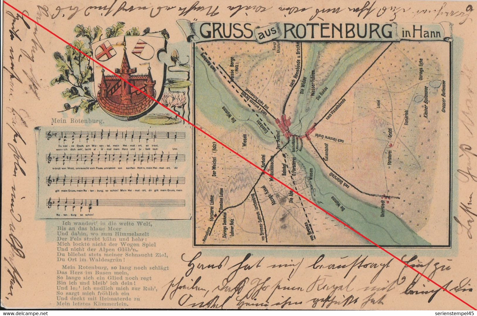 Ak Gruß Aus Rotenburg In Hannover Lied Und Landkarte Farbig 1905 - Rotenburg (Wümme)