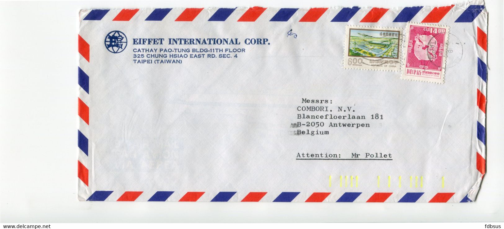 Nice Airmail Cover From EIFFET INTERNATIONAL CORP.  Taipei To Belgium - See Scan For Stamps - Altri & Non Classificati