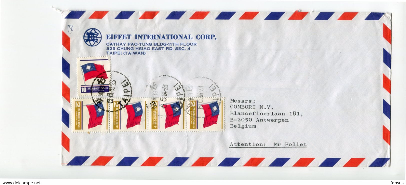 Nice Airmail Cover From EIFFET INTERNATIONAL CORP.  Taipei To Belgium - See Scan For Stamps - Otros & Sin Clasificación