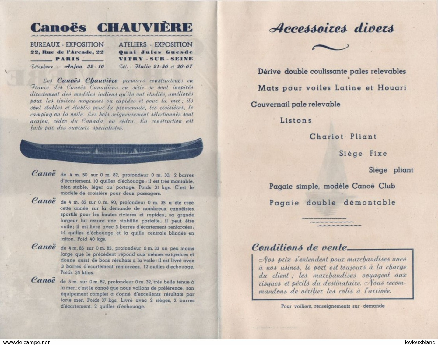 Prospectus Commercial  à 2 Volets ( 4 Pages )/CANOËS  CHAUVIERE/Vitry Sur Seine/Paris/Vers 1930-1945    MAR89 - Sport En Toerisme