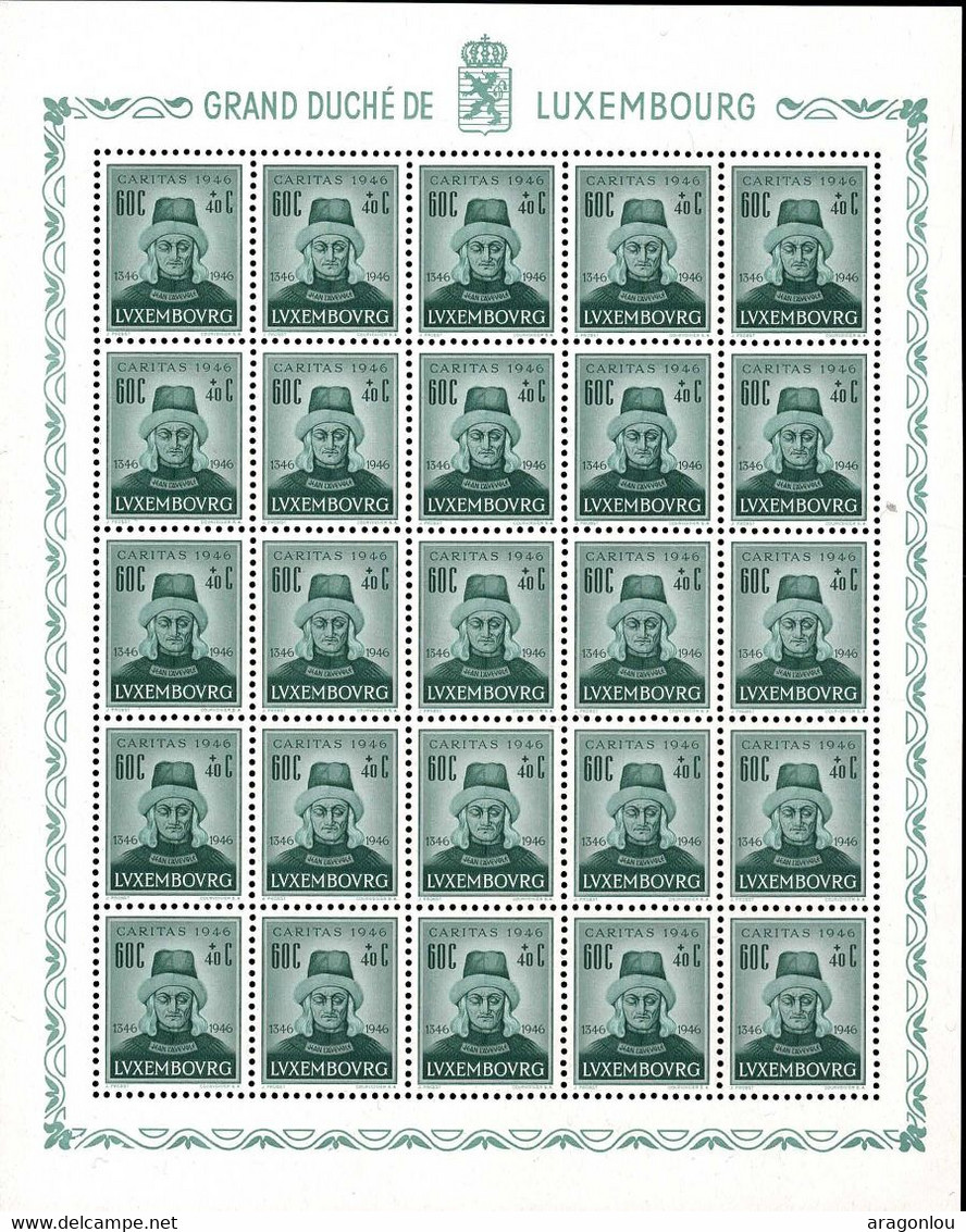 Luxembourg Luxemburg 1946 CARITAS Jean L'Aveugle, Feuille 25x 60c. Neuf MNH** - Fogli Completi