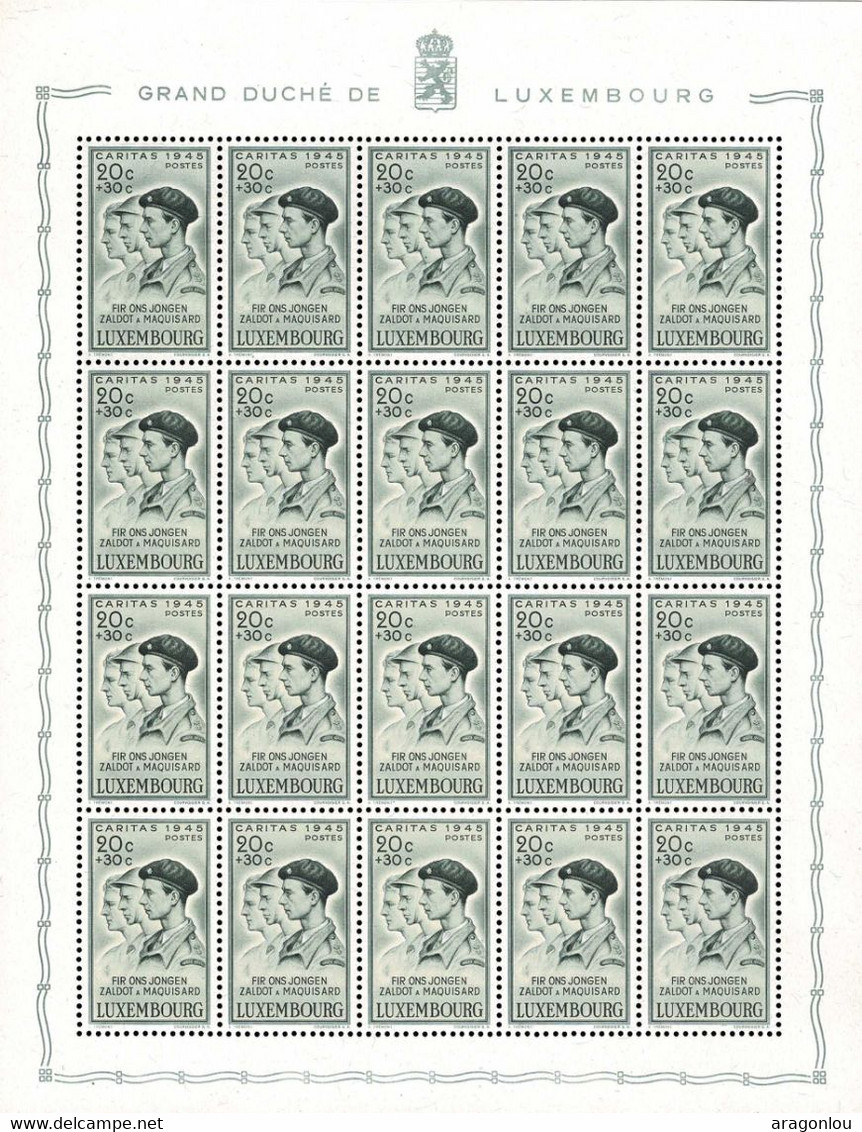 Luxembourg Luxemburg 1945 CARITAS Mutilés De Guèrre, Feuille 25x 20c. Neuf MNH** - Feuilles Complètes