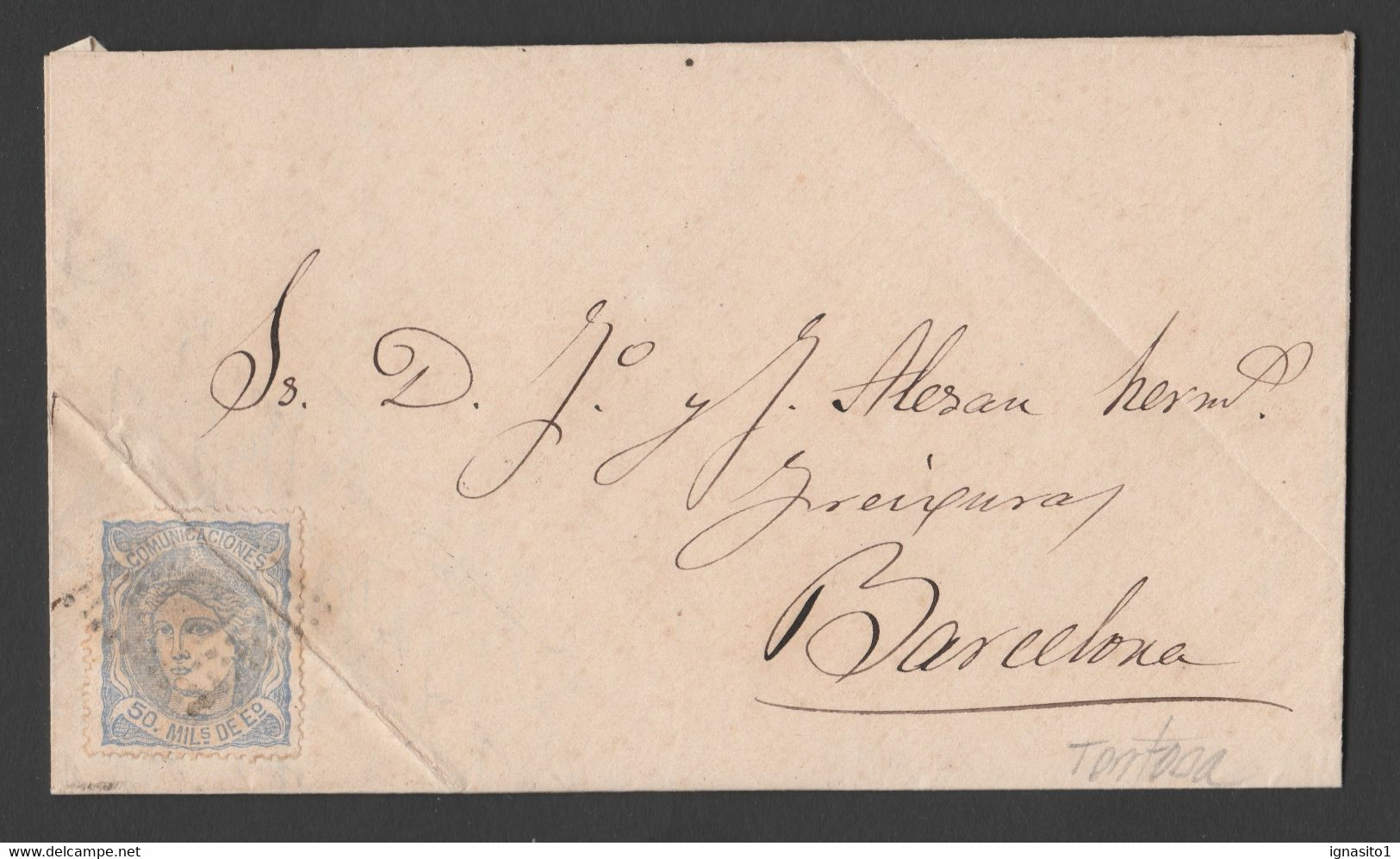 1870 Sobreescrito Matrona Ed 107 De 50 Milésimas. Enviada Desde Tortosa (Tarragona) - Lettres & Documents