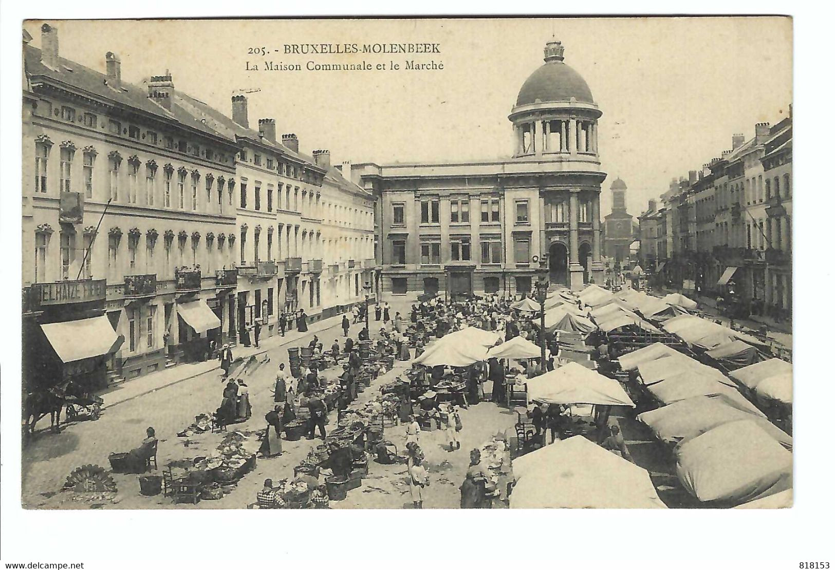 205 -  BRUXELLES-MOLENBEEK   La Maison Communale Et Le Marché 1912 - Molenbeek-St-Jean - St-Jans-Molenbeek