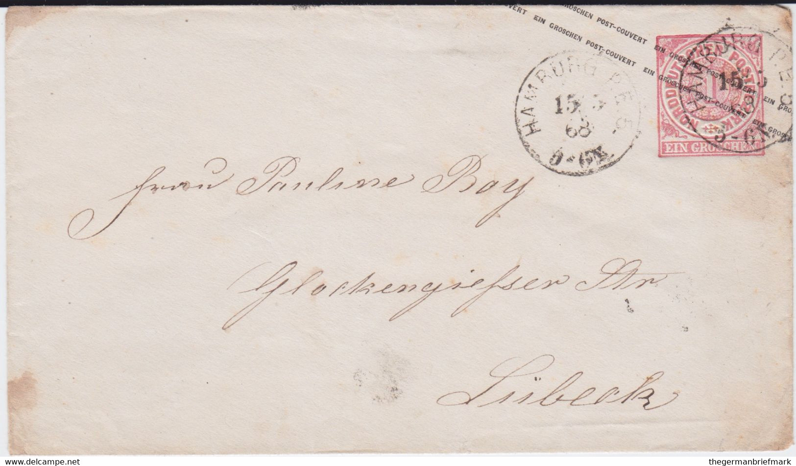 Hamburg Ablöser K1 PE 5 Ganzsache NDP U 1 A N Lübeck 1868 - Interi Postali