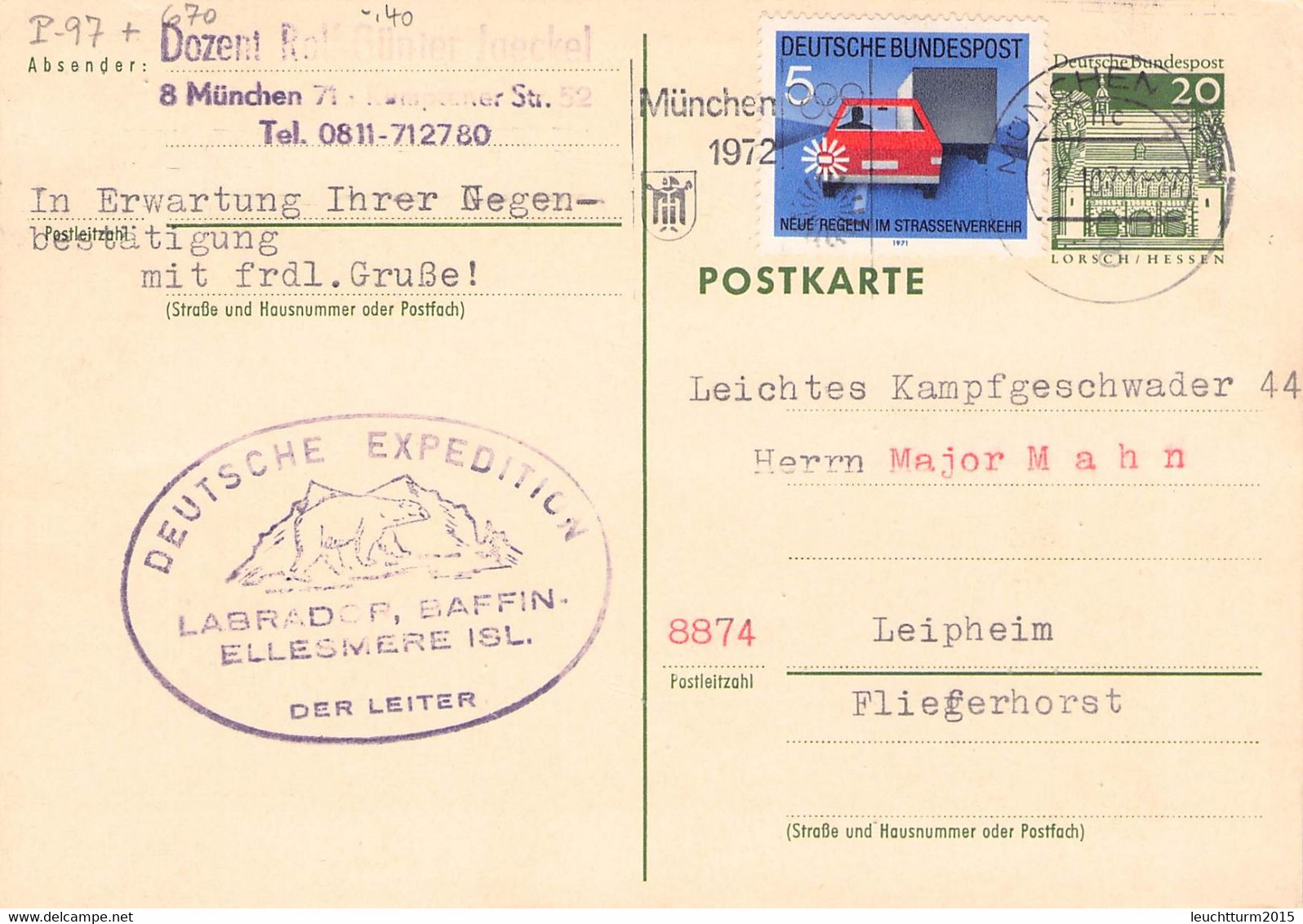 BR DEUTSCHLAND - POSTKARTE 20 PF + 5 PF 1972 MÜNCHEN > LEIPHEIM / QC163 - Cartoline - Usati