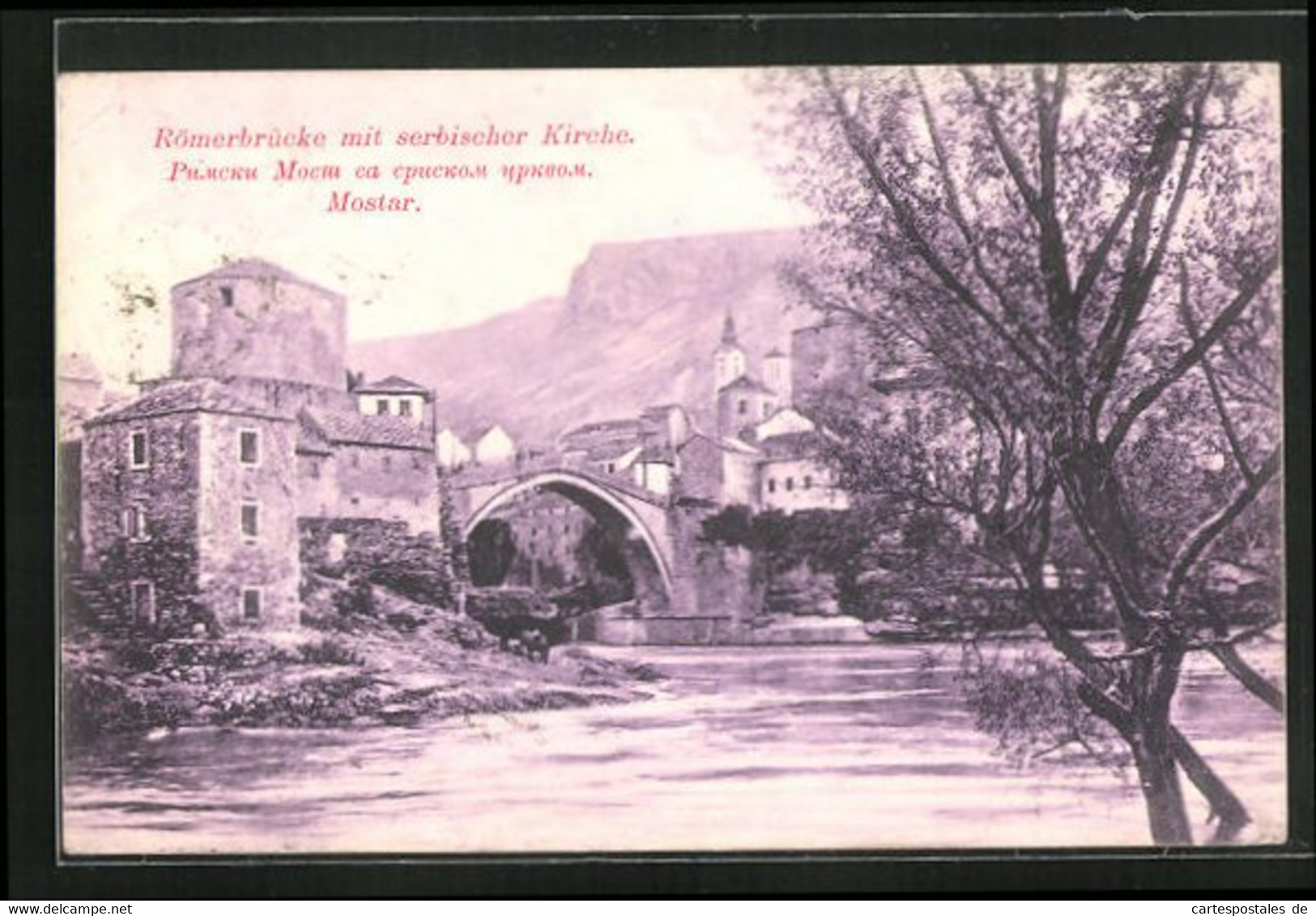 AK Mostar, Römerbrücke Mit Serbischer Kirche - Bosnia And Herzegovina