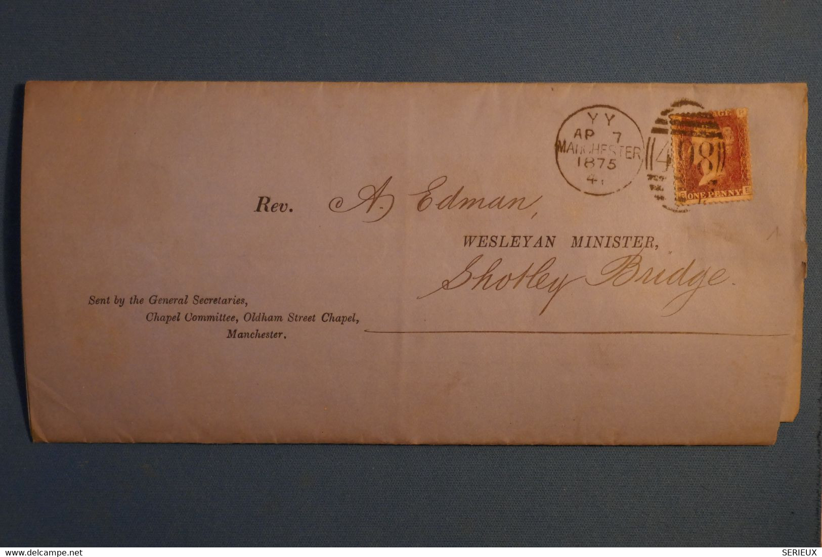 AE14  GRANDE BRETAGNE  N 26  ONE PENNY SUR LETTRE  1875  MANSHESTER   + AFFRANCH. INTERESSANT - Storia Postale