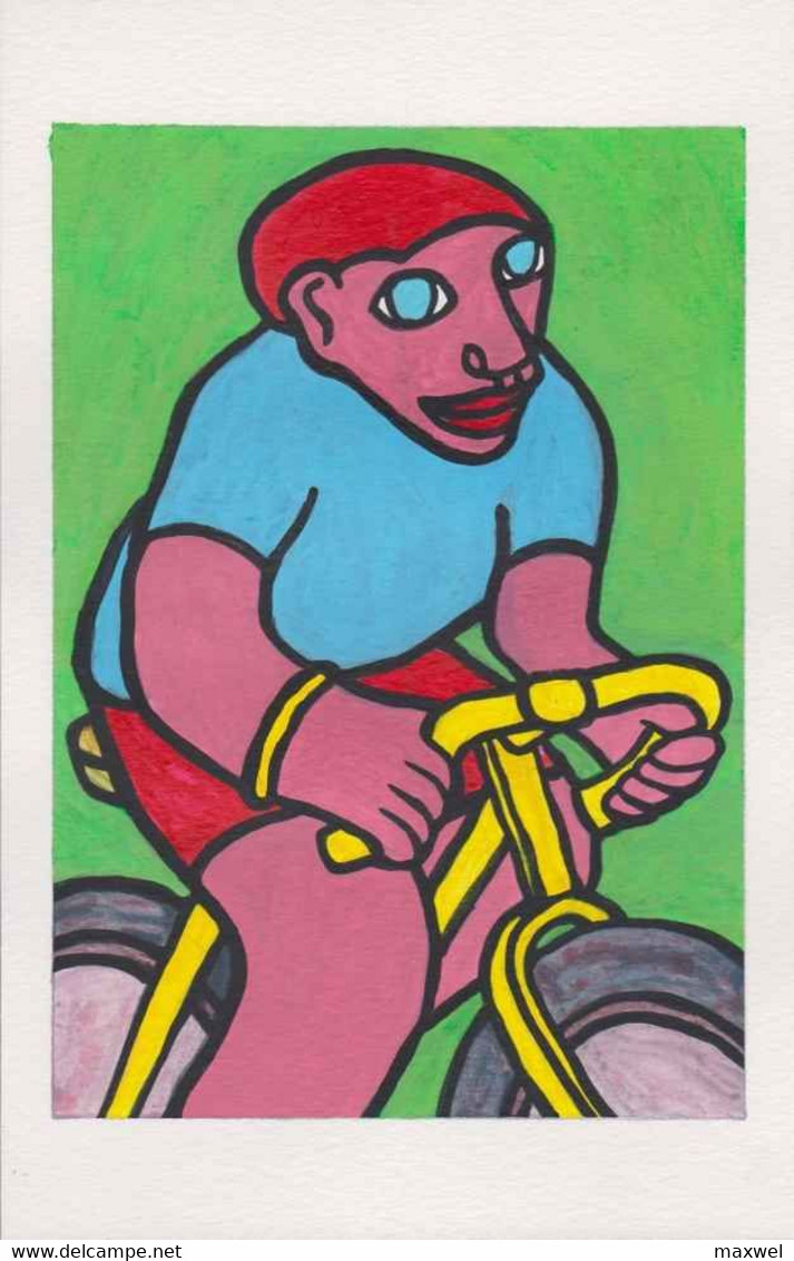 Pei 2623 ERGON - Homme à Vélo - Cycliste - Cyclisme - Bicyclette - Illustrateur - Illustrateurs - Peinture Acrylique - Acryliques