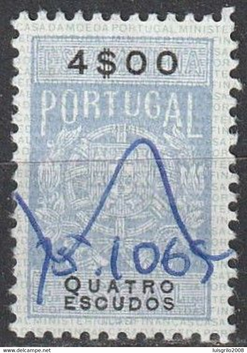 Fiscal/ Revenue, Portugal - Estampilha Fiscal -|- Série De 1940 - 4$00 - Usado