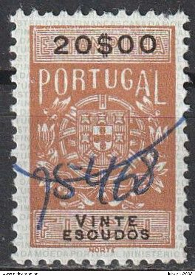 Fiscal/ Revenue, Portugal - Estampilha Fiscal -|- Série De 1940 - 20$00 - Gebruikt