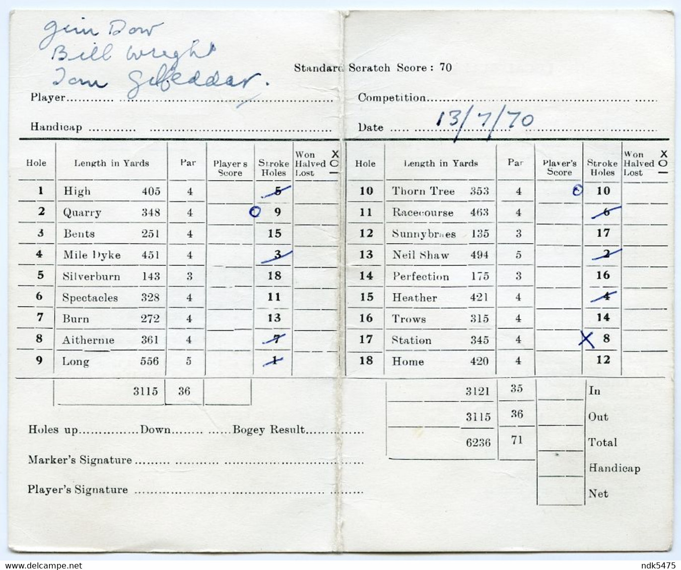 LUNDIN GOLF CLUB, ST ANDREWS : SCORE CARD, 1970 - Apparel, Souvenirs & Other