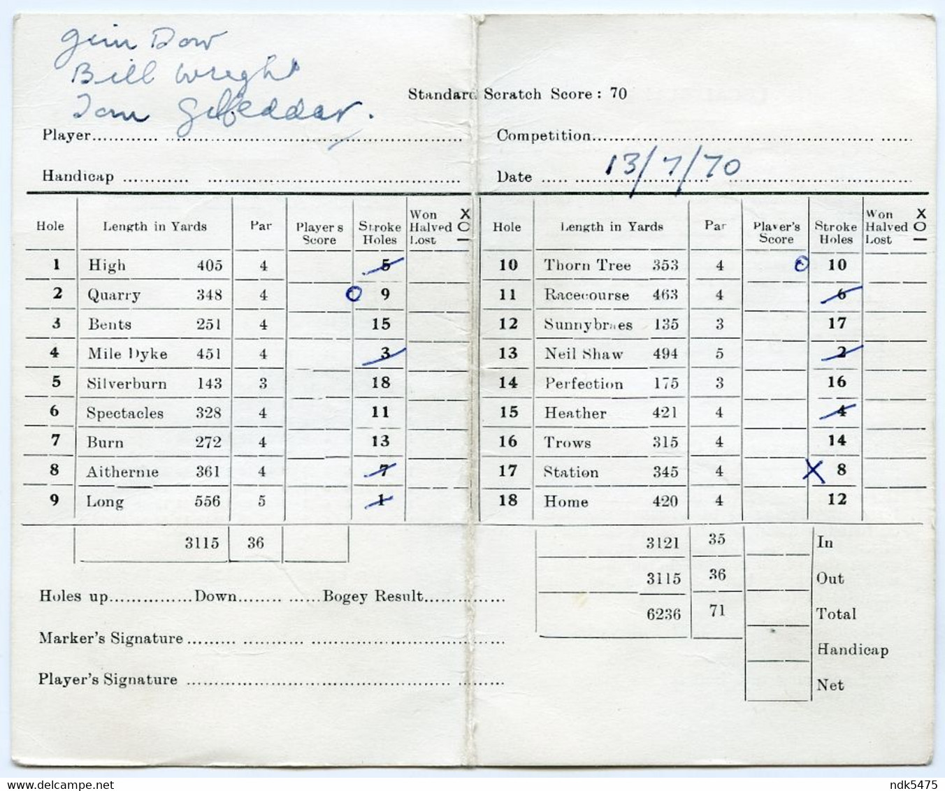 LUNDIN GOLF CLUB, ST ANDREWS : SCORE CARD, 1970 - Habillement, Souvenirs & Autres