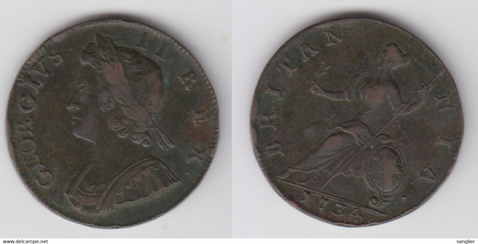 GEORGIUS II REX - BRITAINNIA 1734 (TETE JEUNE) - B. 1/2 Penny