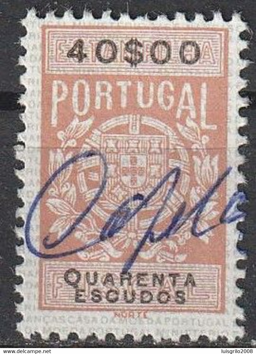 Fiscal/ Revenue, Portugal - Estampilha Fiscal -|- Série De 1940 - 40$00 - Used Stamps