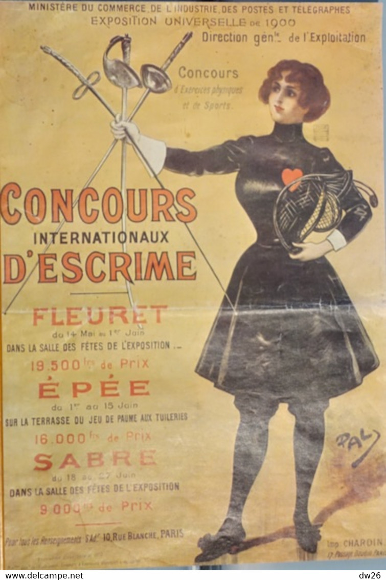 Affiche Exposition Universelle Paris 1900 - Concours Internationaux D'Escrime (Fleuret, Epée, Sabre) Illustration PAL - Plakate