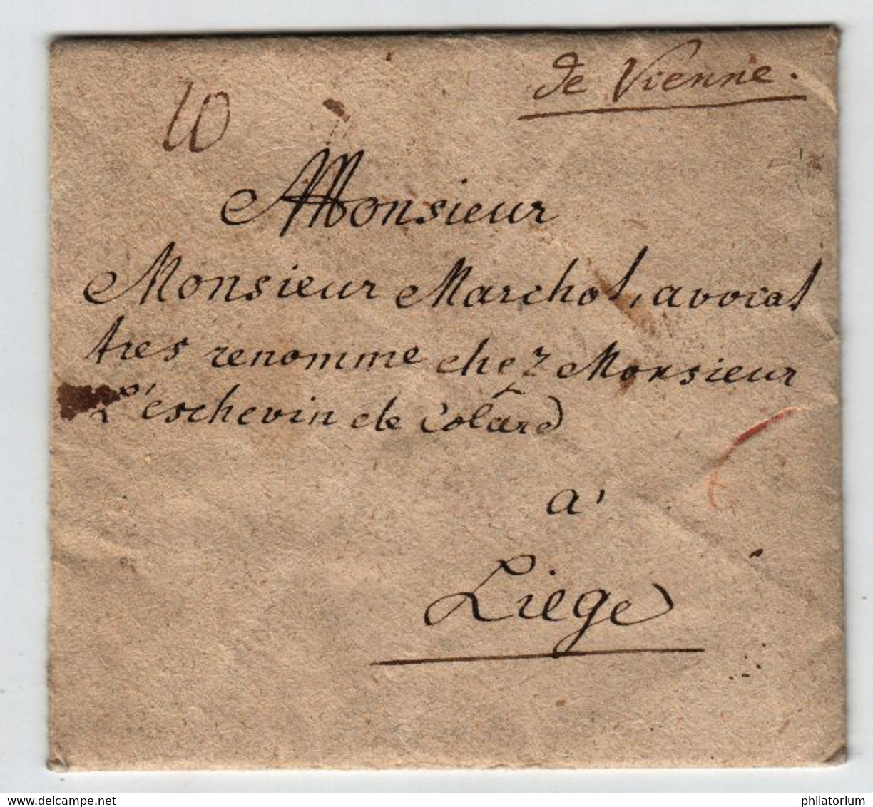 Vienne Le 7 Septembre 1774 Pour Liège (Pays Bas Autrichiens) Taxe Manuscrite 10 Kreuzer Enveloppe Avec Correspondance - 1714-1794 (Paises Bajos Austriacos)