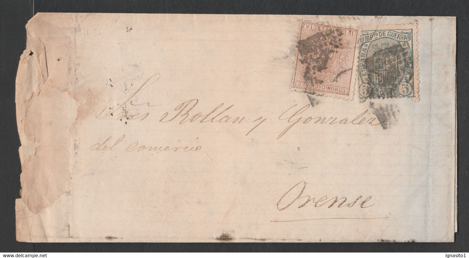 1874 Sobreescrito Ed 153 De 10 C Y Sello Impuesto De Guerra Ed 154. - Storia Postale