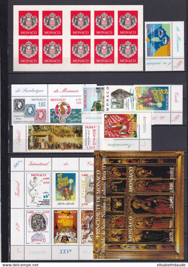 MONACO - 2000 - ANNEE COMPLETE ** MNH - LARGEMENT SOUS FACIALE ! - 65 TIMBRES+1 CARNET+1 BLOC- COTE = 240 EUR. - 3 PAGES - Full Years