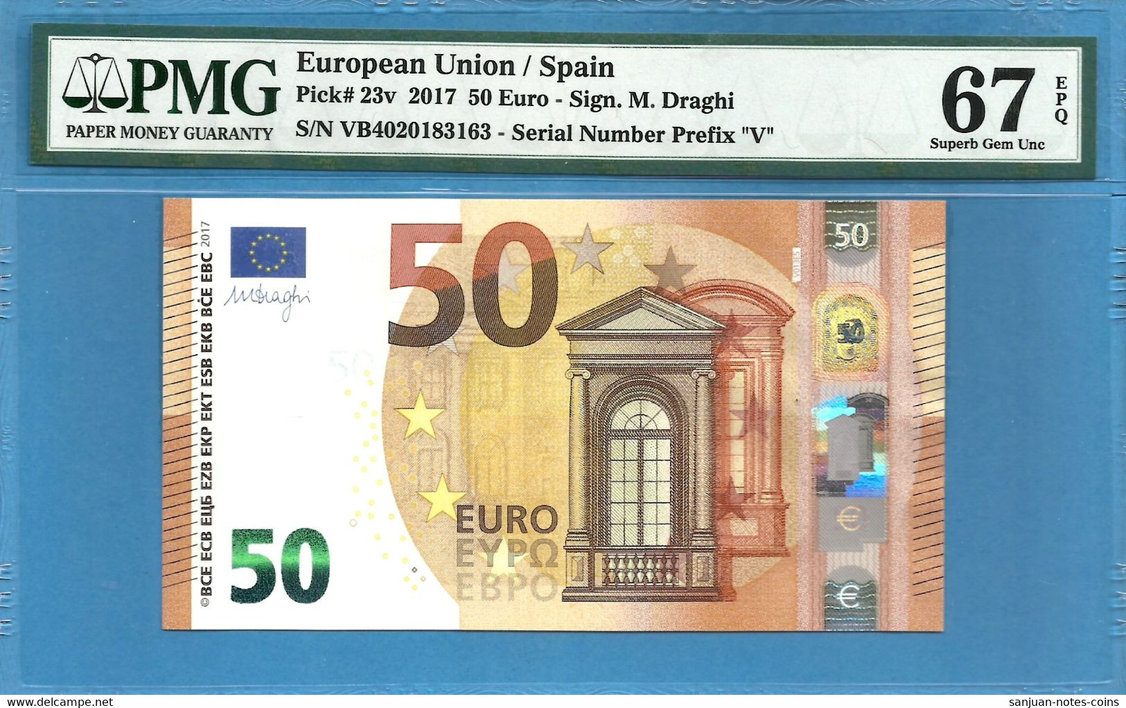 50 EURO SPAIN DRAGHI VB-V013 PMG 67 (D077) - 50 Euro