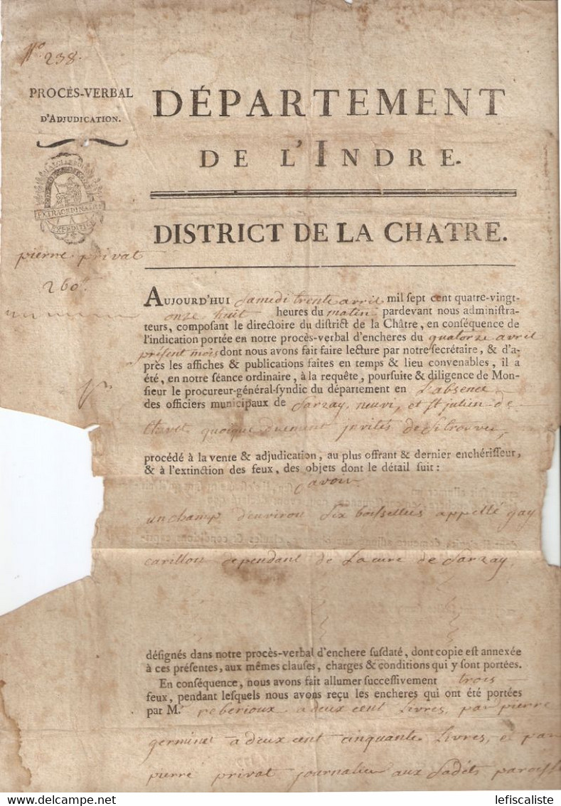 PAPIER TIMBRE DE DIMENSION  Tarif De1791 Extraordinaire - Sonstige & Ohne Zuordnung