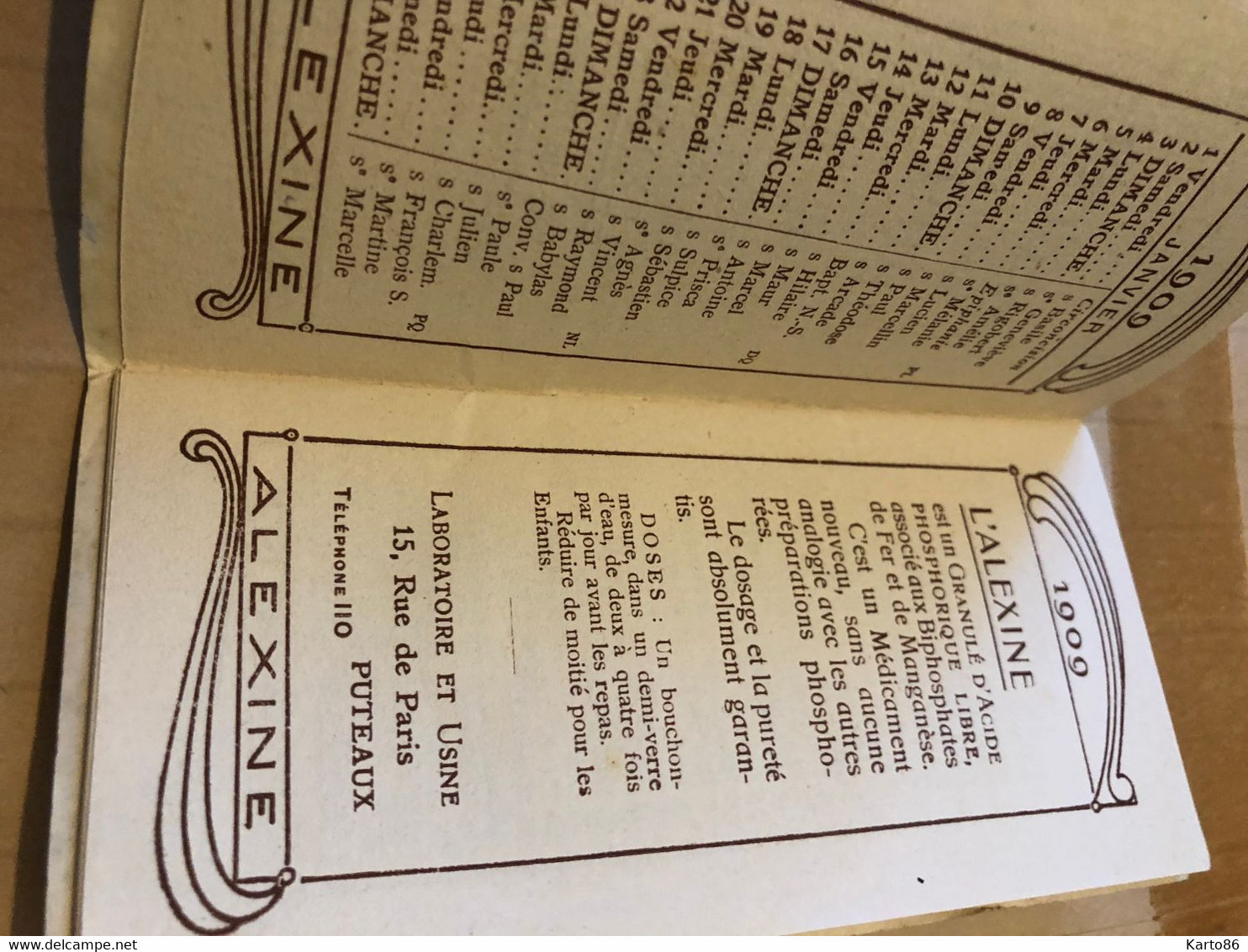 Petit Calendrier Ancien Publicitaire 1909 * Médicament ALEXINE à Puteaux * Calendar Almanach Illustré - Petit Format : 1901-20