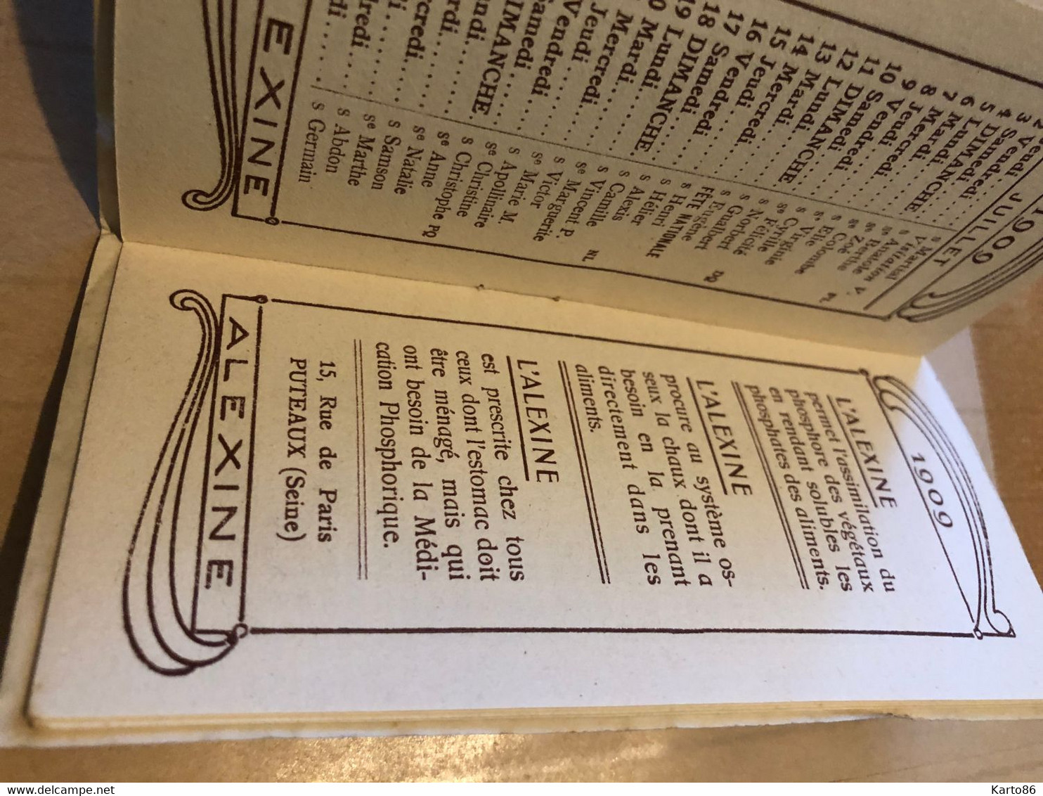 Petit Calendrier Ancien Publicitaire 1909 * Médicament ALEXINE à Puteaux * Calendar Almanach Illustré - Petit Format : 1901-20