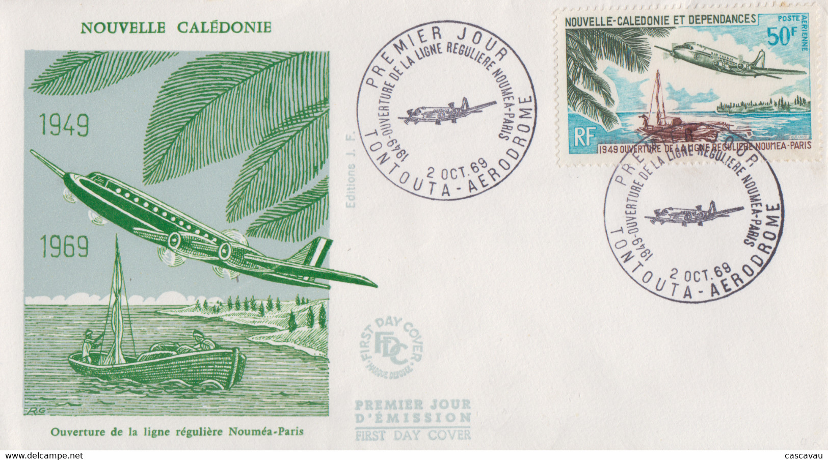Enveloppe FDC  1er Jour   NOUVELLE CALEDONIE    20éme  Anniversaire  Ouverture  De  La  Ligne   NOUMEA  -  PARIS    1969 - FDC
