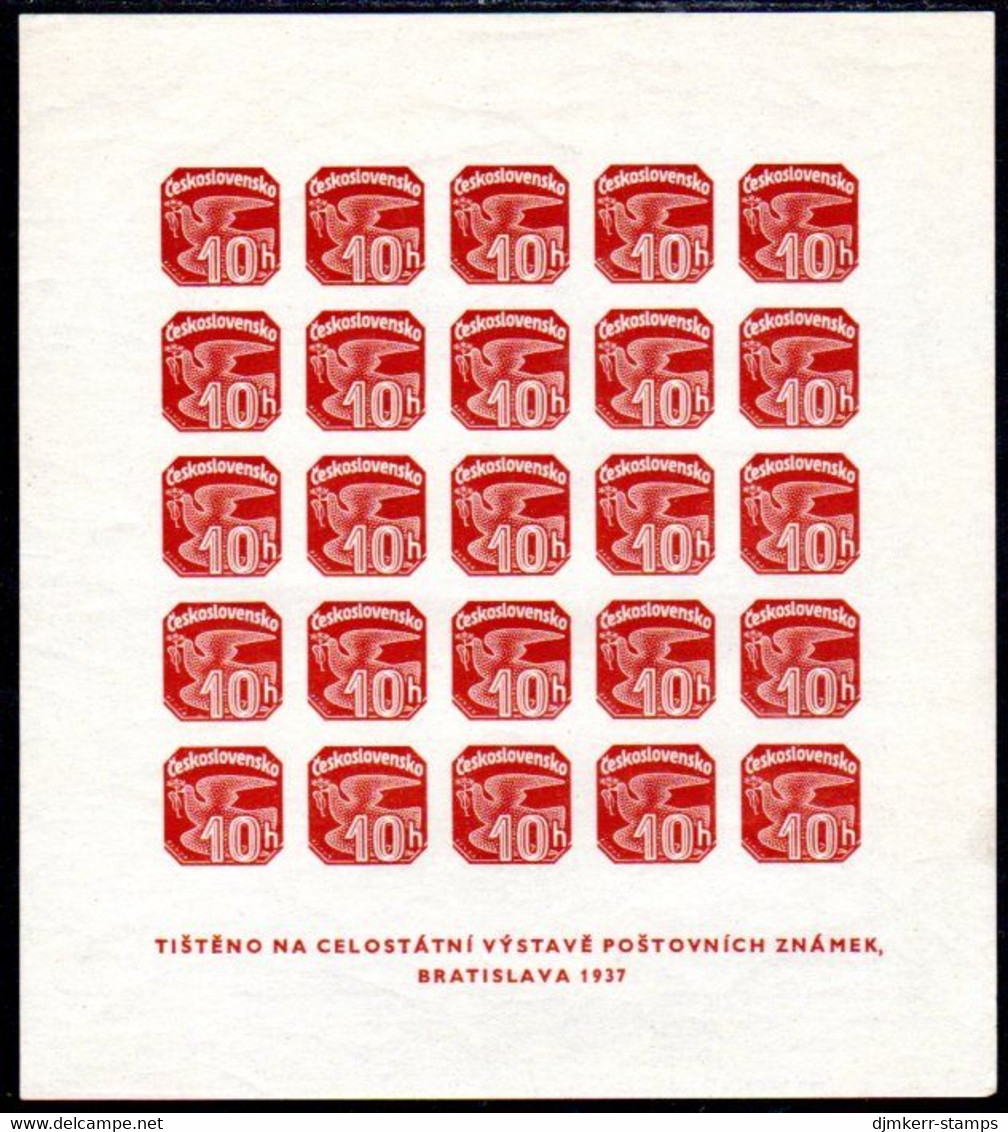 CZECHOSLOVAKIA 1937 Bratislava Philatelic Exhibition Block MNH / **.  Michel Block 2 - Hojas Bloque