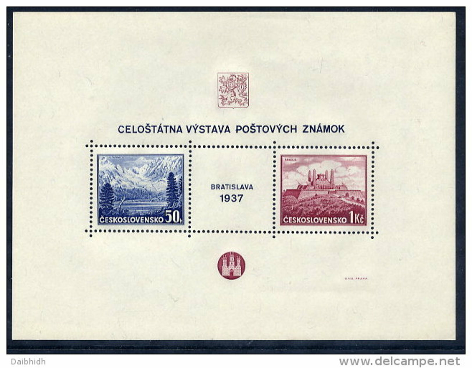 CZECHOSLOVAKIA 1937 Bratislava Stamp Exhibition Block MNH / **  Michel Block 1 - Ongebruikt