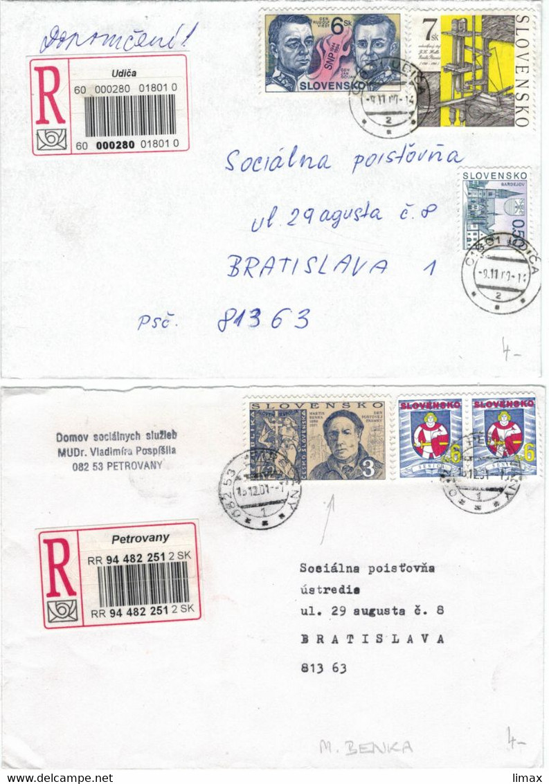 2 Briefe - Rudolf Viest - Jan Golian - Bardejov - Udica Reko - Martin Benka Petrovany - Storia Postale