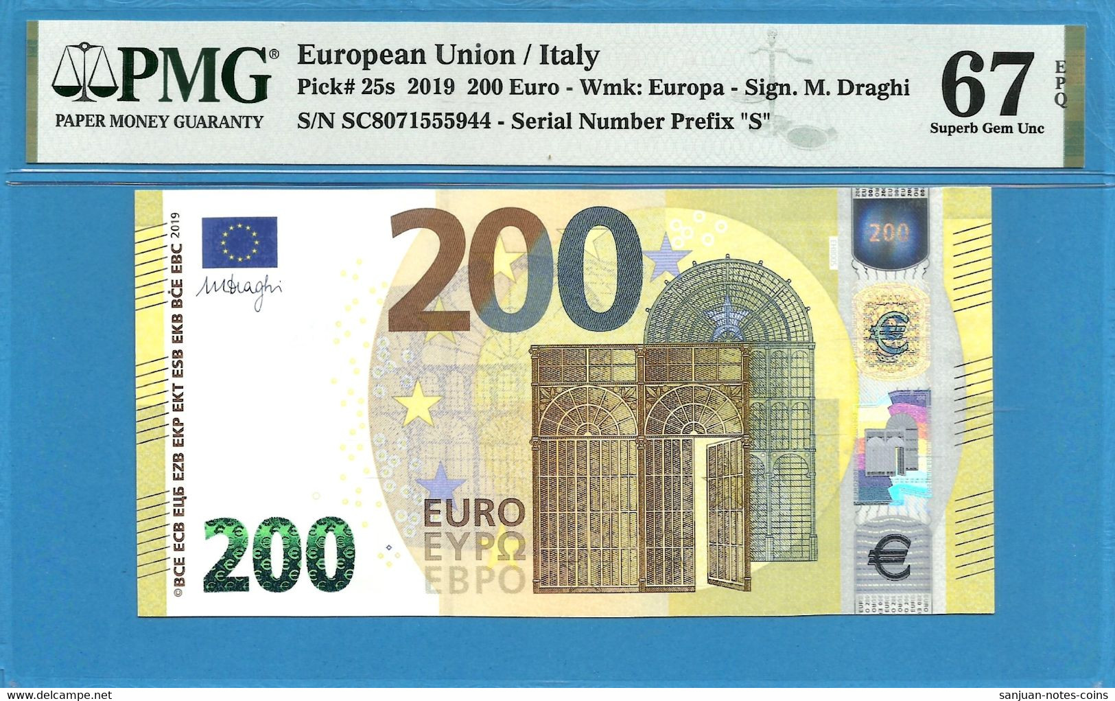 200 EURO ITALY DRAGHI SC-S008 PMG 67 (D085) - 200 Euro