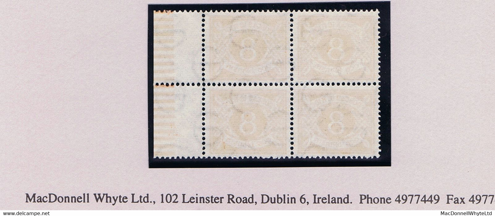 Ireland Postage Due 1940-69 Wmk E 8d Orange Variety Watermark Inverted Marginal Block Of 4 Mint Unmounted - Strafport