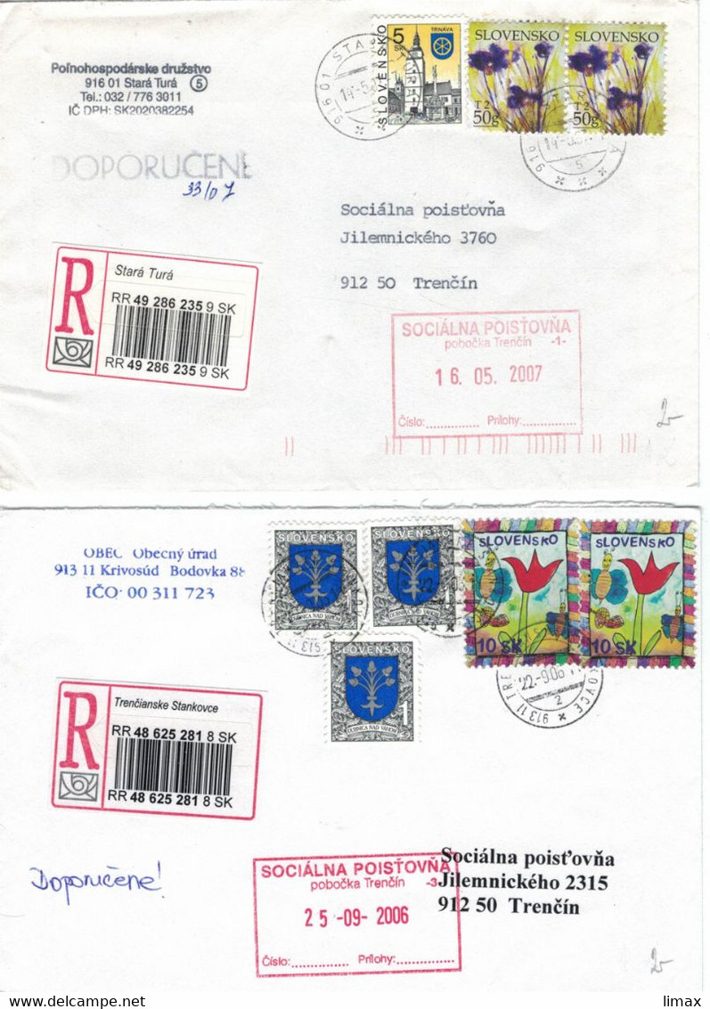 2 Briefe - Wappen Eiche Eichel Trencianske Stankovce Reko Kinderzeichnung Dubnica Nad Vahom Stara Tura Trnava - Storia Postale