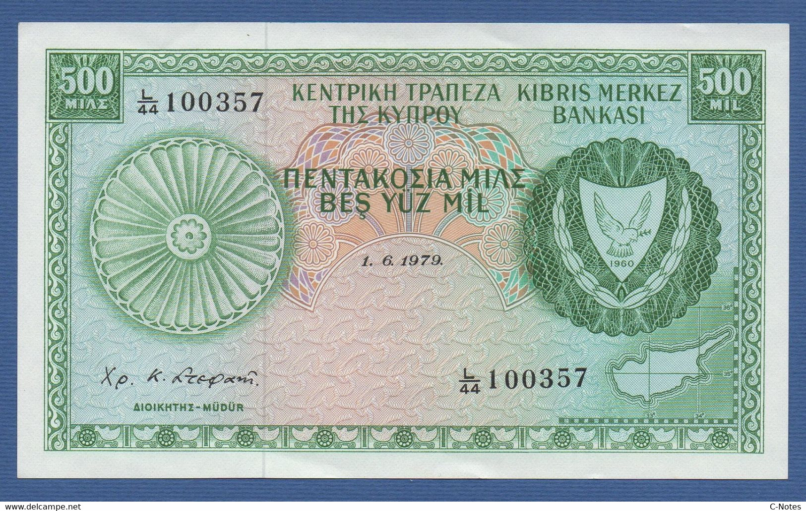 CYPRUS - P.42c – 500 Mils / Mil 01.06.1979 AUNC+ Serie L/44 100357 - Zypern