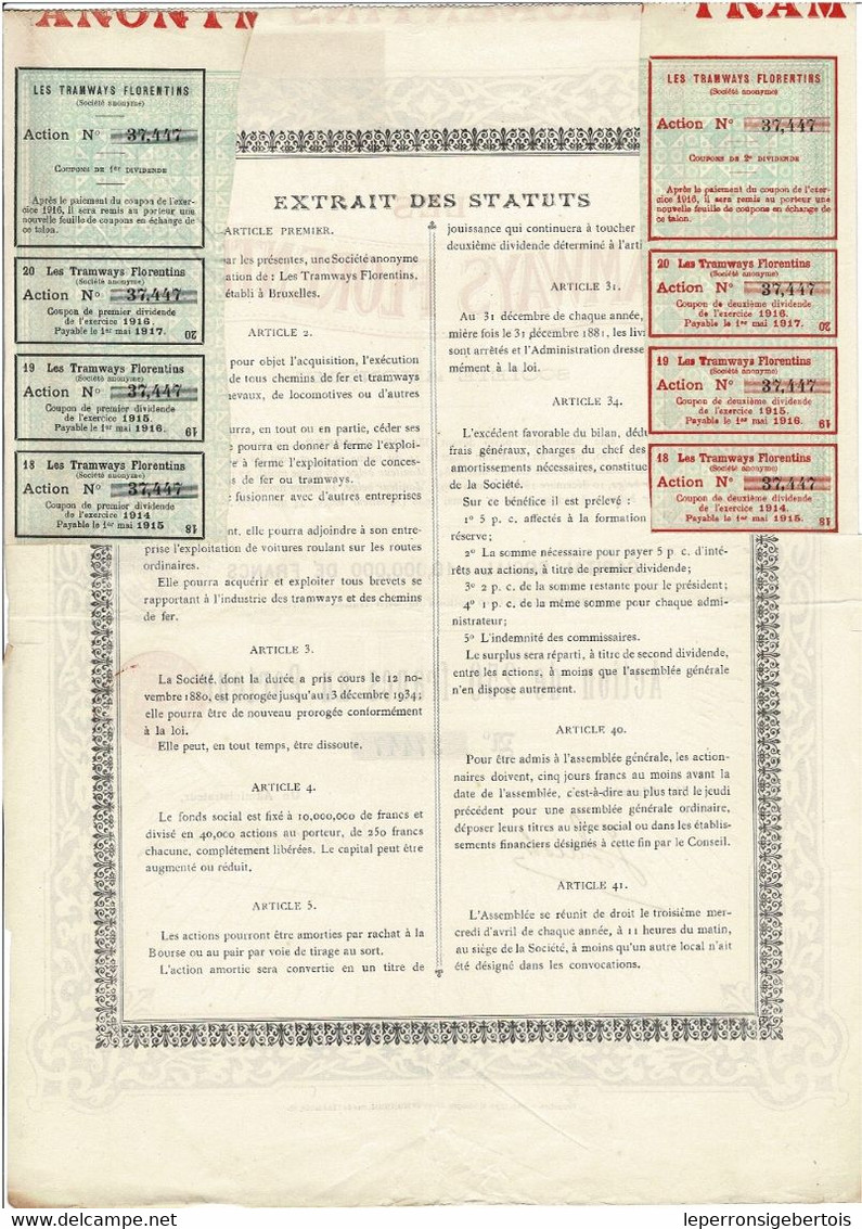 Titre Ancien - Les Tramways Florentins - Titre De 1908 - N° 37447 - Spoorwegen En Trams